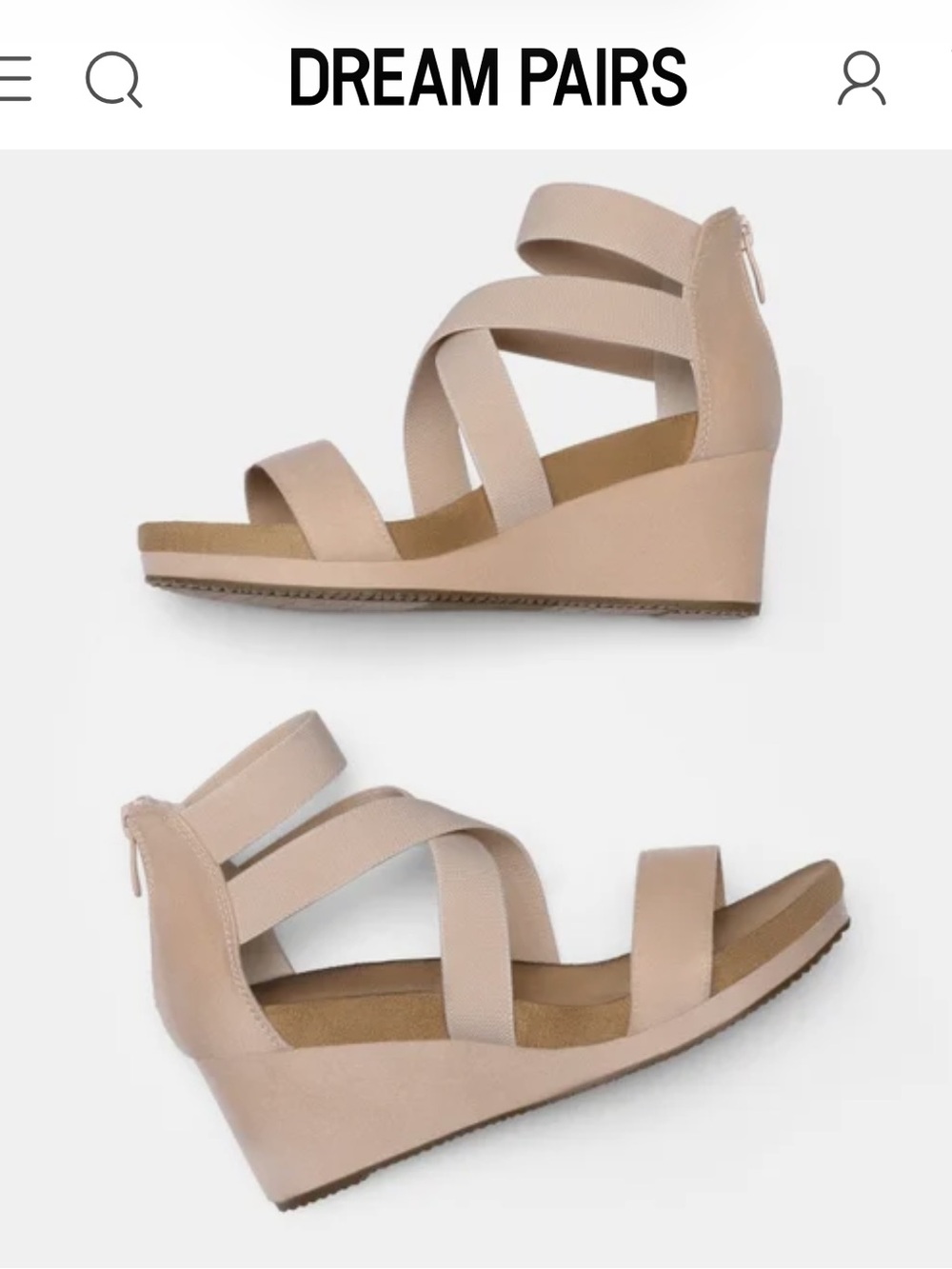 Dream Pairs Nude Elastic Strappy Platform Wedge Sandals